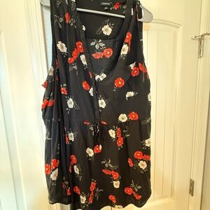 Torrid Black Top with Red and White Floral Design